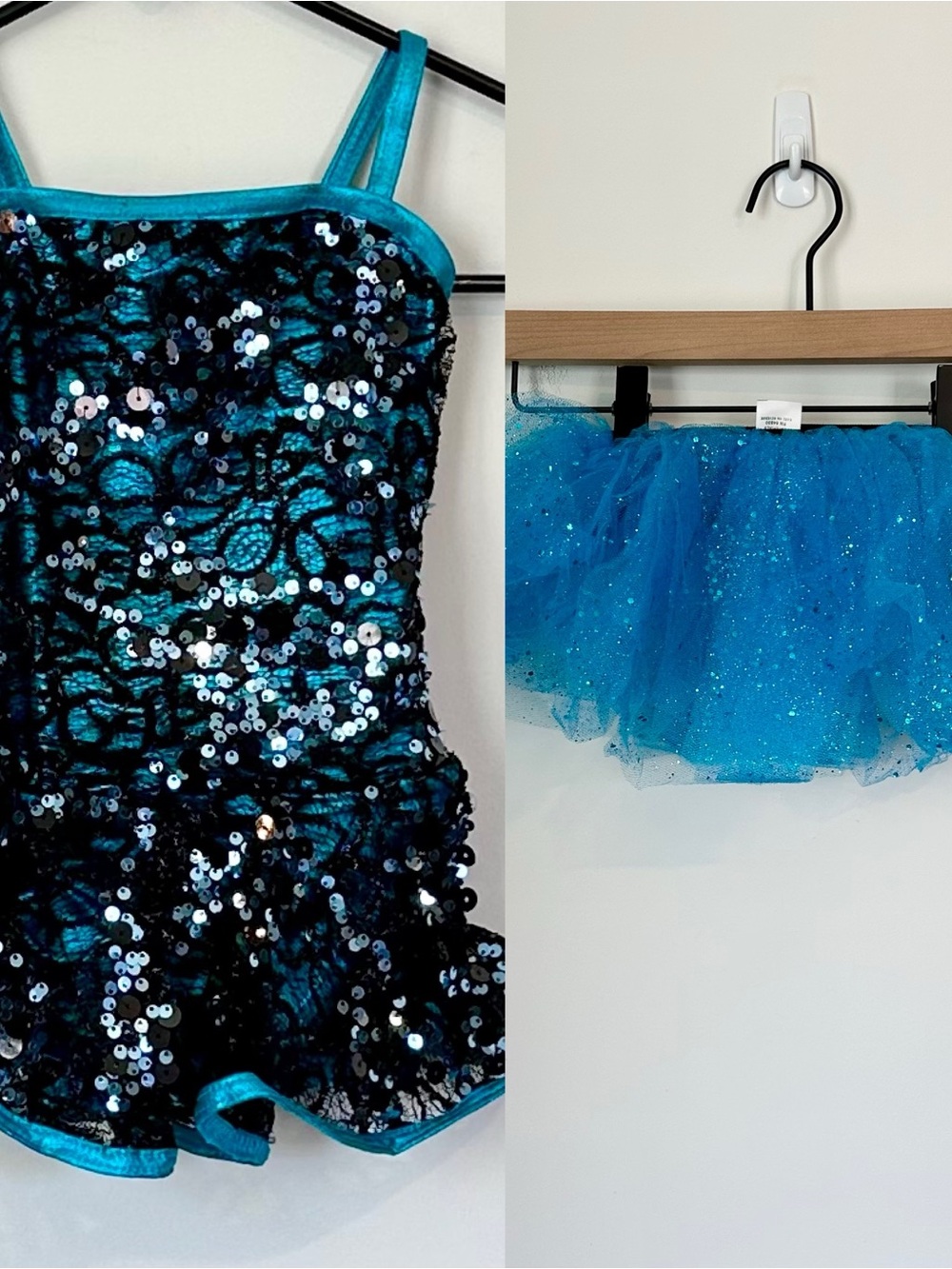 NEW Peacock Blue Sequin Tutu Dress Kids Dance Costume with Sparkle Tutu - SC